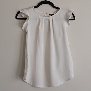 Ann Taylor Flutter Cap Sleeve Pleated Cream Shell